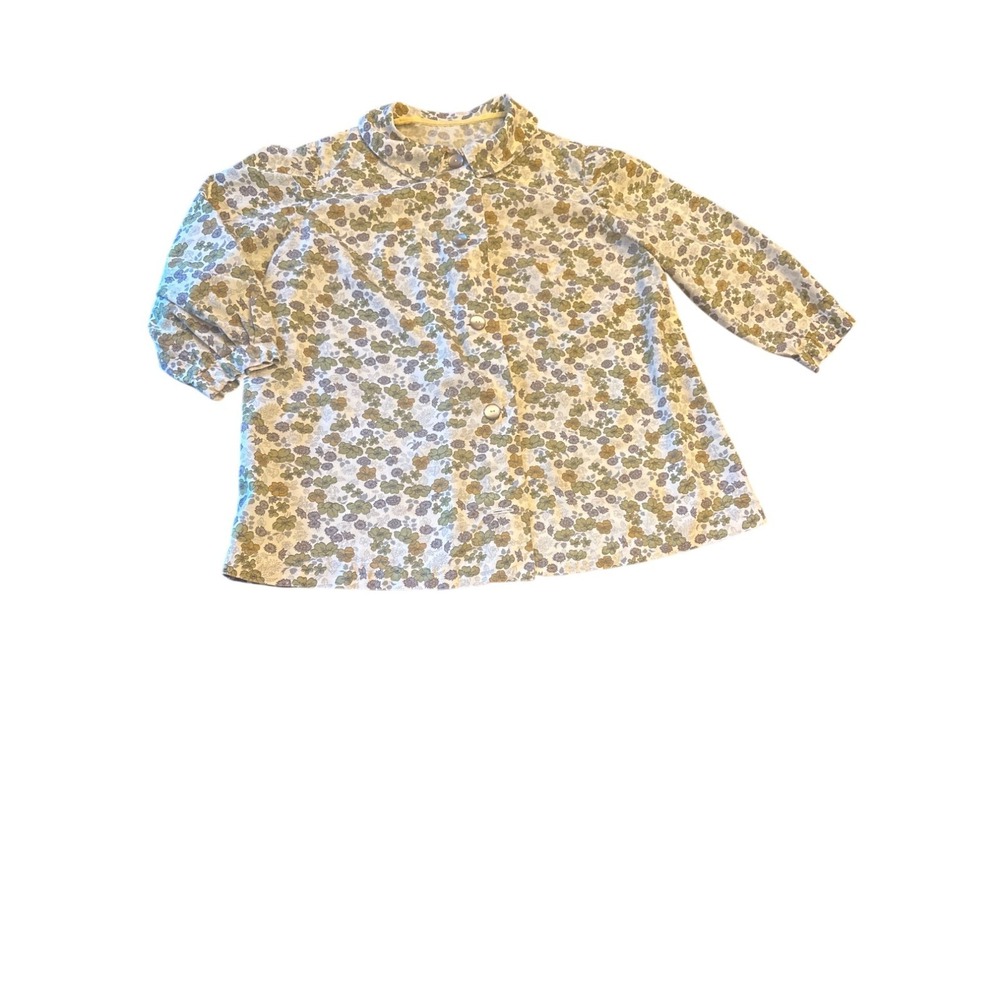 Vintage 60s Maternity Floral Button-Up Blouse Long Sleeve Soft Cotton Autumn M
